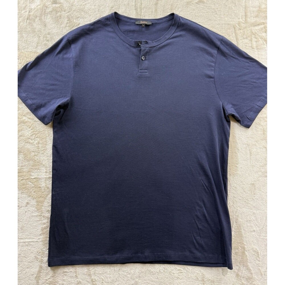 Quince Large Henley 100% Pima Cotton Luxe Touch Navy Blue Short Sleeve Tee
